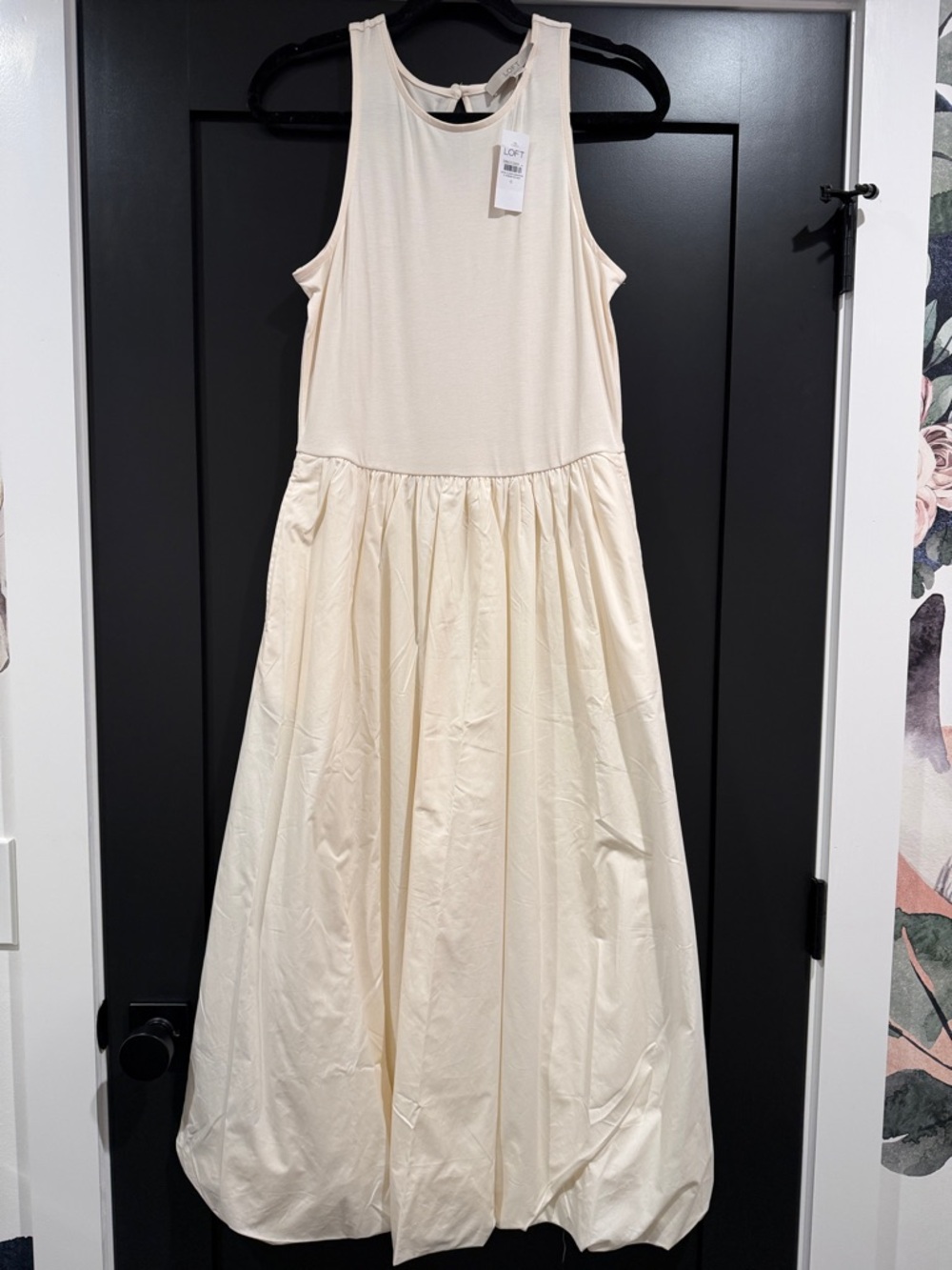 LOFT Cream Sleeveless Maxi Dress with Gathered Skirt